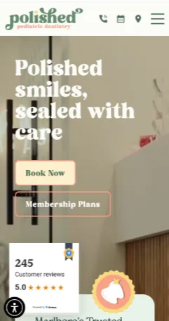 Polished Pediatric Dentistry website, mobile view