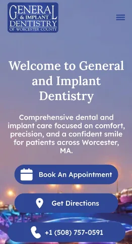 General & Implant Dentistry website, mobile view